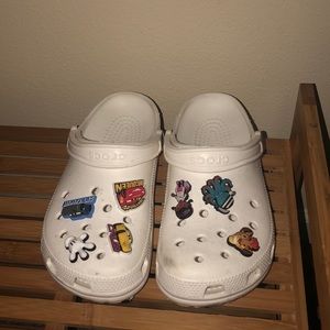 WHITE CROCS WITH JIBBITZ
